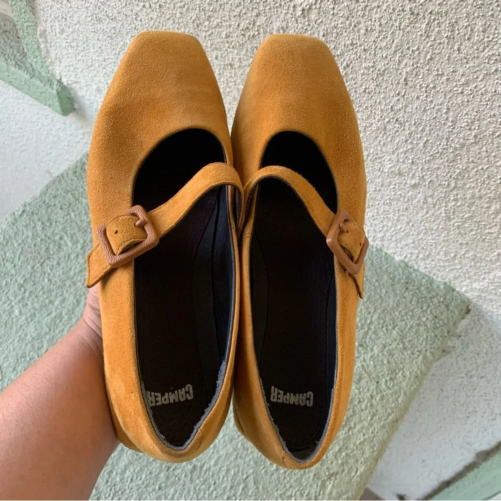 Camper Fidelia Mustard Yellow Suede Mary Jane Flats size 38